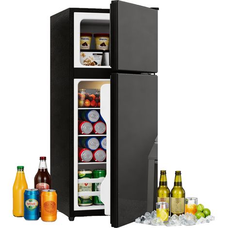 Mini réfrigérateur 92 L congélateur 28 L pose libre porte vitrée LED silencieux réglage température cuisine bureau salon design moderne grande capacité