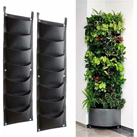2er-Pack hängende Pflanzsäcke, vertikale Pflanzsäcke mit 7 Taschen, für Pflanzen und Blumen, geeignet für draußen, drinnen, Gartenarbeit usw., schwarz