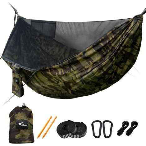 Outdoor-Campinghängematte mit Moskitonetz und Firstseil, extra groß für 2 Personen, 290 x 140 cm, All-in-One-Hängematte mit Baumgurten, ideal für Outdoor-Aktivitäten und Wandern