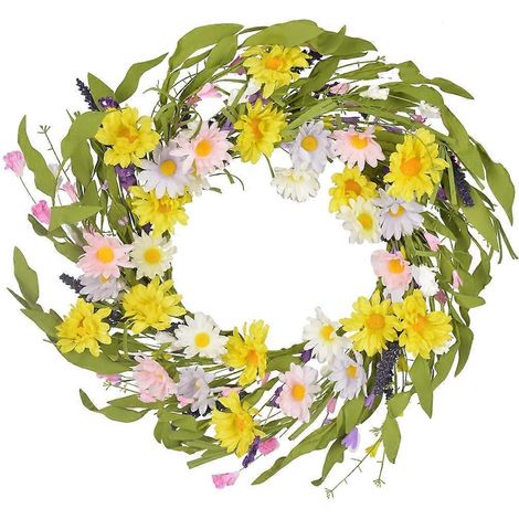 Gänseblümchenkranz für die Haustür, 43 cm (17 Zoll) Frühlings- und Sommerkranz, Wand- und Fensterdekoration
