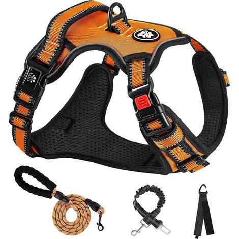Harnais Chien Veste Anti-Traction avec Longe, Orange Taille S (1/5)