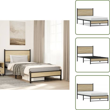 Letto con supporto per schiena - vidaXL Giroletto senza Materaso in Metallo Rovere Sonoma 100x200 cm - Letto con spazio di stoccaggio