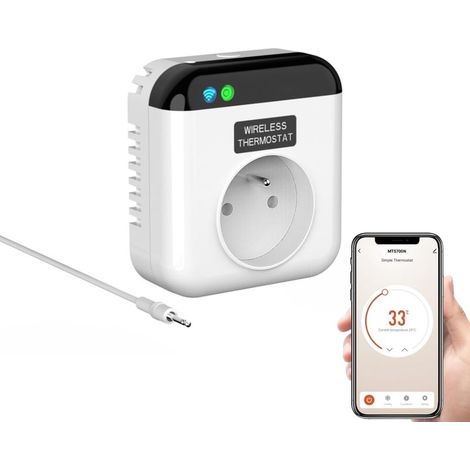 Prise Thermostat Chauffage Prise Thermostat avec sonde Thermostat connecté Compatible avec Smart Life APP Télécommande avec Chauffage Refroidissement Mode (1/5)