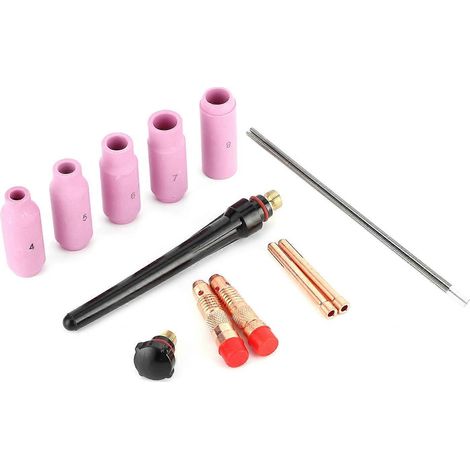 Ensemble de 13 pièces pour soudage TIG : buses, lentille à gaz, pointe de contact en céramique avec aiguille en tungstène pour torches 17/18/26.