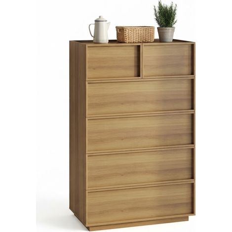 ELVMI Commode 6 Tiroirs, Glissières Métalliques, Anti-basculement pour Chambre, MDF Chêne, 80 x 48 x 127 cm (1/5)