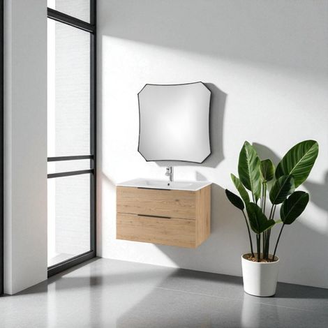 Mobile bagno sospeso BALI 80 cm e specchio LED Quercia Naturale (1/5)