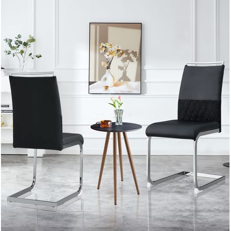 Moderne Esszimmerstühle 2er Set, Rückenlehne aus PU Kunstleder und Leinen, hoher Rücken gepolstert Side Chair, Querstreifen Rückenlehne Design für Esszimmer, Küche, Gast Bürostuhl, schwarz (1/5)