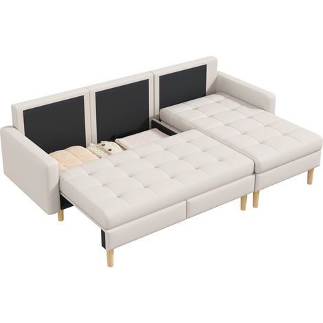 Divano angolare L 212x130x86 cm con contenitore, chaise longue reversibile, 3 posti, beige (1/5)