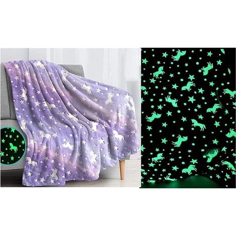 GKA XL Kuscheldecke Einhorn leuchtet im Dunkeln Decke Sterne Glow in The Dark 2,00 m für Kinder (1/5)