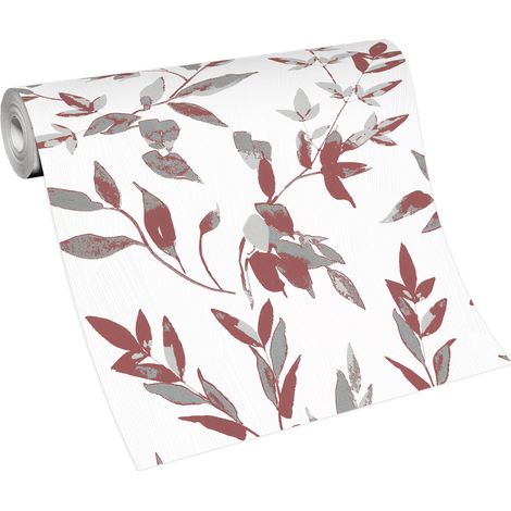 BRICOFLOR Papier Peint fleuri pourpre  Tapisserie florale pour chambre, salon & plus  Papier Peint intissé violet, gris clair et blanc (1/5)