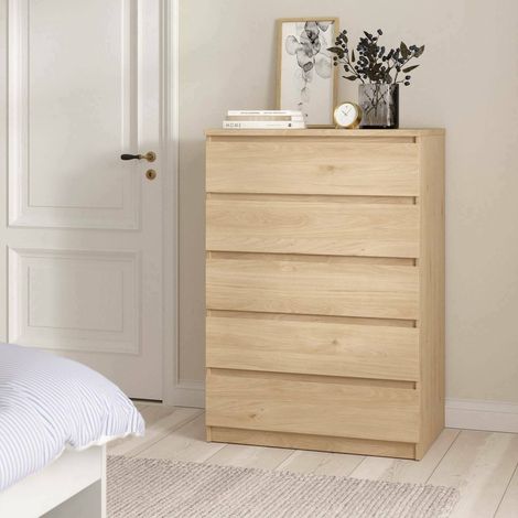 Dmora - Cajonera Georgette, Cómoda multiusos, Cómoda de dormitorio, Gabinete con cajones, 77x50 h111 cm, Roble (1/5)