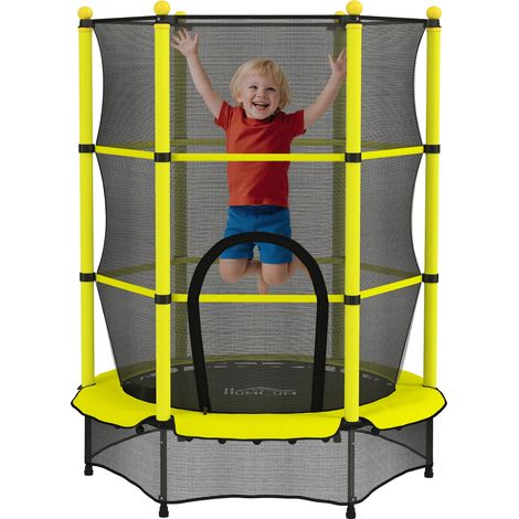 Kindertrampolin Ø 140 cm für Kinder von 3–10 Jahren mit Sicherheitsnetz, 50 kg Belastbarkeit, für drinnen und draußen geeignet, gelb