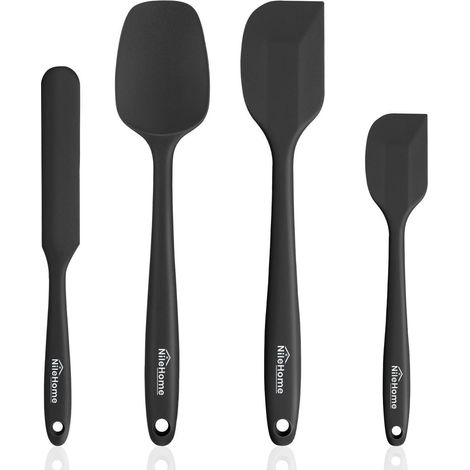 Silikon Spatel Set 4-teilig, hitzebeständig, BPA-frei, nahtlos, schwarz
