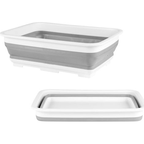 Bassine Pliable - Bassine Retractable en Plastique, bol à vaisselle, portable, laver les légumes, la vaisselle, Cuvette Rectangulaire pour Ménage et Cuisine, Camping, Caravanes(Grey) (1/5)