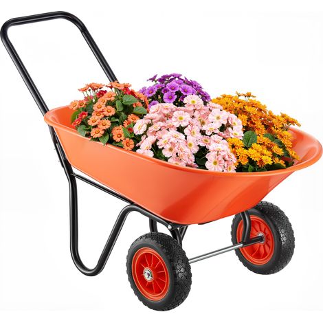 Brouette à 2 Roues, Capacité de Charge 180 kg, Chariot de Jardin avec Poignée, Roue Large 25,4 cm, Chariot Utilitaire à Chargement Facile pour Ferme, Pelouse, Extérieur, Jardinage, Entrepôts (1/5)