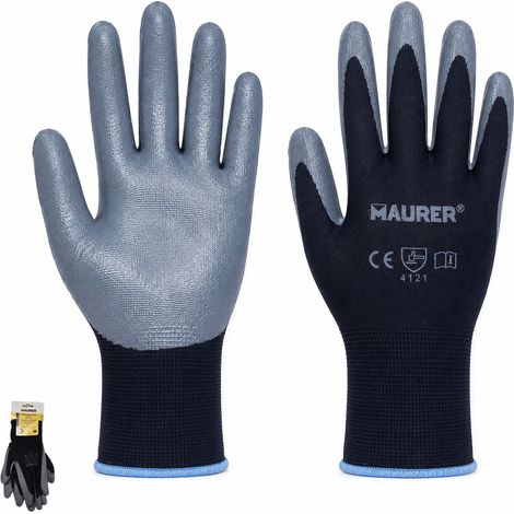Guantes de Trabajo de nitrilo Negro Mod. GLOVEX MAURER Talla 8 Paquete 12 Unidades. (1/5)