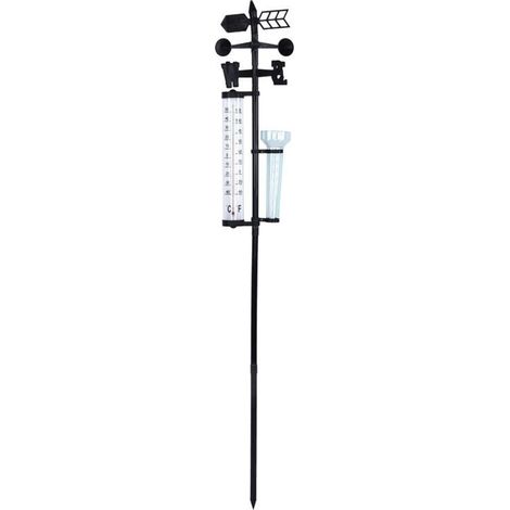 Jeffergarden – Station météo 3 en 1 – Thermomètre jardin extérieur – Pluviomètre et indicateur de vent – Longueur 140 cm – Installation facile (1/5)