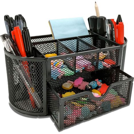 Büroaufbewahrungsbox und Zubehör, multifunktionale Büroaufbewahrungsbox mit 9 Fächern und Schubladen, ideal zur Aufbewahrung von Stiften, Bleistiften, Linealen und anderen Gegenständen. (1/5)