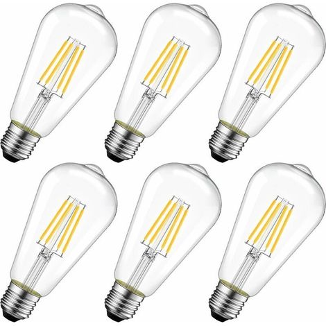 Decorative Filament Bulb 4W Edison LED Filament Bulb E27 ST64 (=40W Decorative Incandescent Bulbs), 470Lm Warm White 2700K, Vintage Lamp Retro Bulb, Non-Dimmable, Pack of 6 [Cl (1/5)