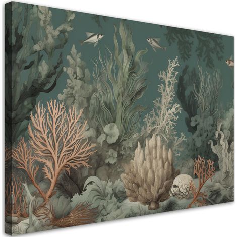 Tableau sur toile pour salle de bain - Coraux et poissons 90x60 (1/5)