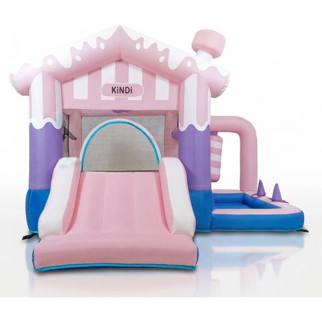 KiNDi DPZ008 Terrain de jeu gonflable avec toboggan 275x285x220 cm PVC, ventilateur 350W, pour 3 enfants, multicolore (1/5)