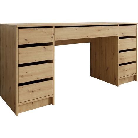 Bureau droit en chêne artisan 76x154x55cm – Avec tiroirs – Bords protégés ABS – Fabriqué en Union Européenne