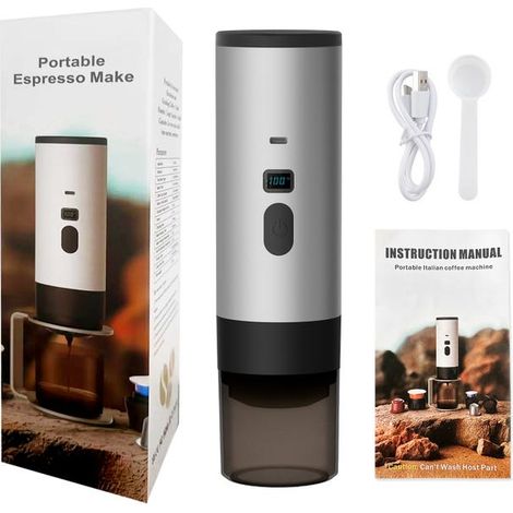 Green Mobility-Cafetière portable 3 en 1 (sans support, grise), auto-chauffante, compatible avec les dosettes de café NS, DG et le café moulu