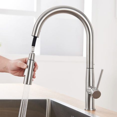 Mitigeur de Cuisine avec Douchette Extractible - Robinet d'évier de Cuisine extractible en Acier Inoxydable Brossé (1/5)