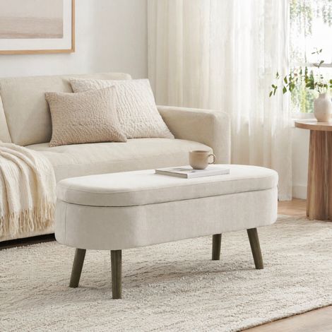Banco baúl multifunción 110 x 40 x 42 cm, tejido chenilla, 20 L, beige DESVIAE (1/5)