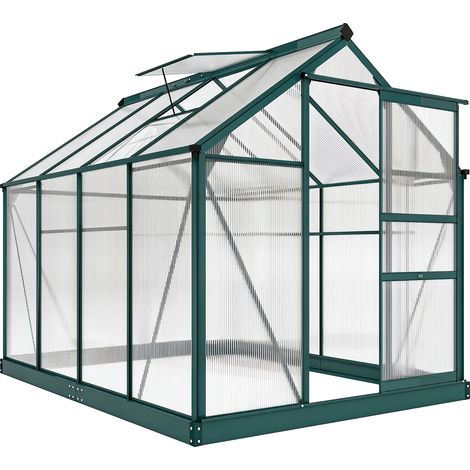 Serre de jardin en polycarbonate et aluminium avec lucarne et porte coulissante 190 x 252 x 201 cm - PANGIVO (1/5)