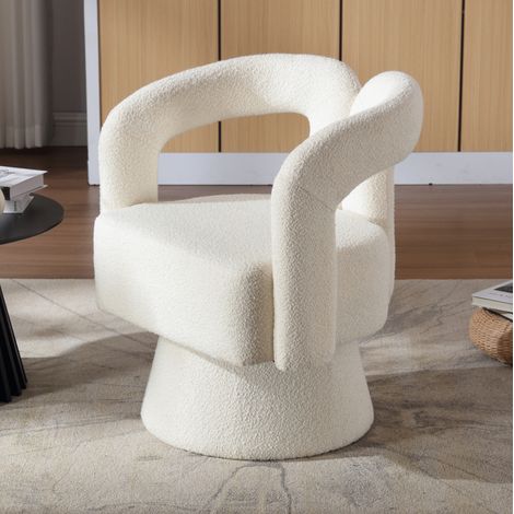 Drehbarer Sessel 67x55x74 cm beige, 360°-Drehung, Bouclé-Stoff und Metallgestell MEUBLIV (1/5)