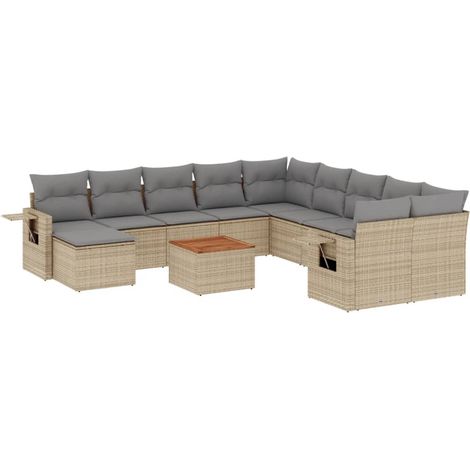 Salon de jardin et coussins 14 pcs mélange beige résine tressée (1/3)