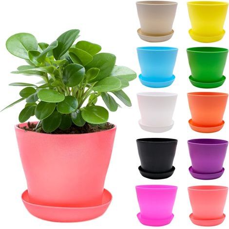10 Pieces Small Flower Pots, 10cm Colorful Small Plastic Plant Pots with Saucer, 10 Colors Decorative Indoor Flower Pots, Mini Colorful Flower Pots for Small Plants (1/5)