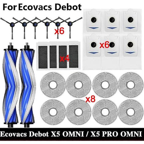 Pièces de rechange pour aspirateur robot Ecovacs X5 OMNI / X5 PRO OMNI : sac à poussière, brosse latérale principale, filtre, accessoire de nettoyage A (1/5)