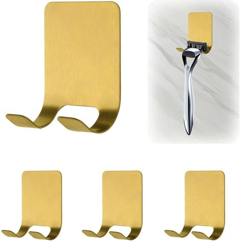 Lot de 4 supports adhésifs pour rasoir, porte-rasoirs, serviettes, crochets en acier inoxydable, étanches, pour serviettes, accessoires de bain, cuisine et salle de bain (1/5)