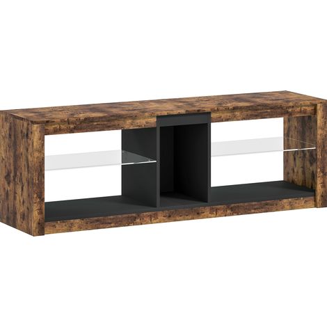 Meuble TV avec éclairage LED et télécommande, étagères et compartiments ouverts, 140 x 35 x 47 cm, marron (1/5)