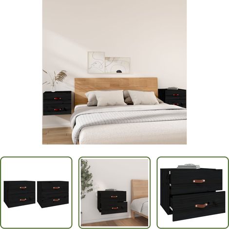 vidaXL Kiefernholz Nachttisch -  Wand-Nachttische 2 Stk. Schwarz 50x36x40 cm (1/5)