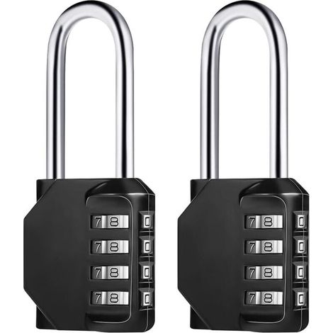 2 Pcs (Noir) Cadenas Code 4 Chiffres Long, Alliage de Zinc Cadenas à Combinaison Antirouille Cadenas Casier Code pour Placard Gym Garage (1/4)