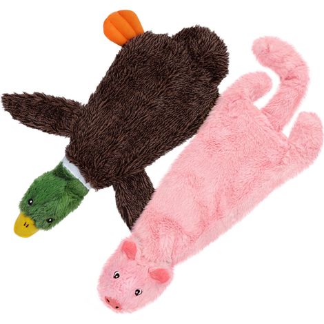 2-in-1 Quietschendes Hundespielzeug mit weichem, strapazierfähigem Stoff für kleine, mittlere und große Haustiere by Best Pet Supplies - Keine Füllung für das Spielen im Haus, Ente, Schwein, size S