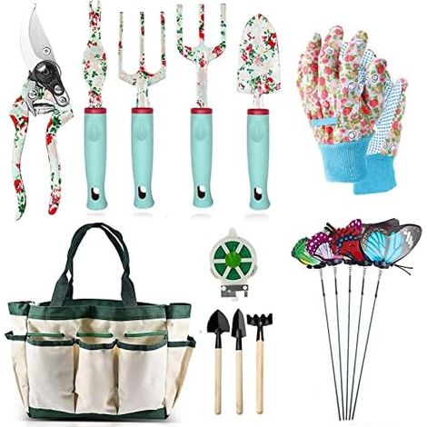 Gartenwerkzeug Set, 16 Stück Blumen Gartengeräte Set Garten-Handwerkzeug-Geschenkset,Gartengeschenke für Frauen und Männer, mit Gartenschere und Aufbewahrungstasche,Garten Zubehör Geschenk