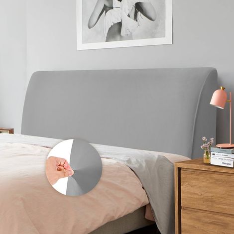 Housse pour tête de lit – Housse de tête de lit rembourrée en velours extensible doux et anti-poussière pour chambre à coucher – 120 à 140 cm (lit double), gris clair (1/5)