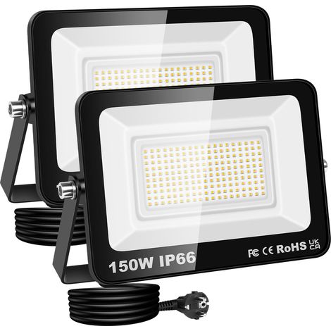 2x projecteur led extérieur avec prise, 150W 15000lm IP66 étanche (1/5)