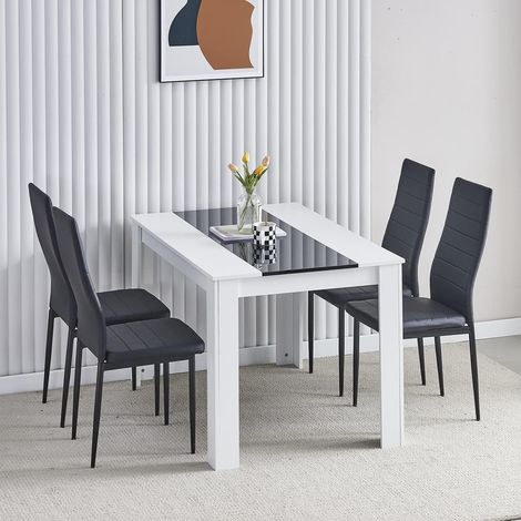 Dining Room Set, Black White Dining Table and Chairs, 120x80 cm Kitchen Table Dining Table with Chairs (Table with 4 Chairs,Black Faux Leather)