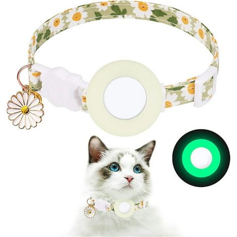 Collier pour chat Fluorescence Petite Marguerite, porte-Airtag étanche, boucle de sécurité anti-étranglement, collier personnalisé pour chat (1/5)
