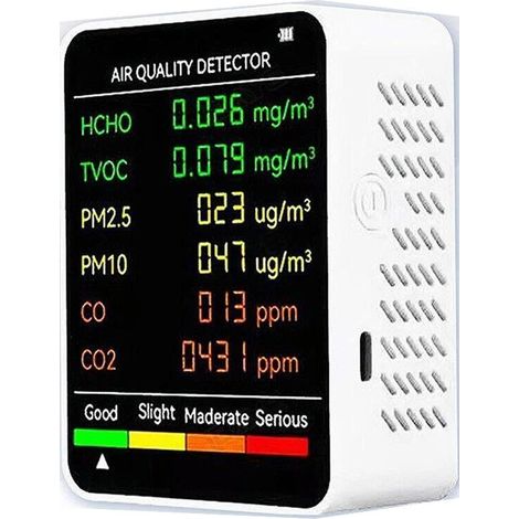 Détecteur De Qualité De L'air 6 En 1 - Mesure CO2 PM2.5 HCHO TVOC - écran LCD Rétroéclairé - Pour Maison Bureau école (1/5)