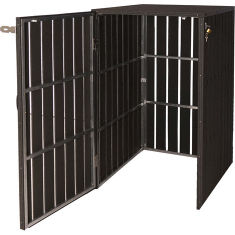 [NEUWERTIG] XL 1er-/2er-WPC-Mülltonnenverkleidung HHG-978, Mülltonnenbox, Metall Holzoptik, erweiterbar anthrazit
