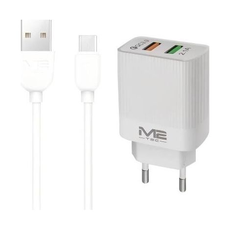 Kit de charge rapide micro USB - Chargeur double USB avec câble de charge blanc - 100 cm - Compatible avec Android, Samsung, Xiaomi et Huawei (1/4)