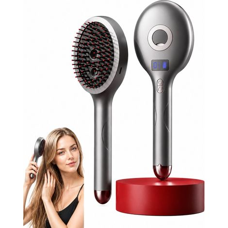 Brosse vapeur électrique - Peigne de massage 3 en 1 avec lumière rouge et vibrations - Peigne à coussin d'air sans fil pour cheveux frisés - Coiffage assisté par la vapeur et soin du cuir chevelu p... (1/5)