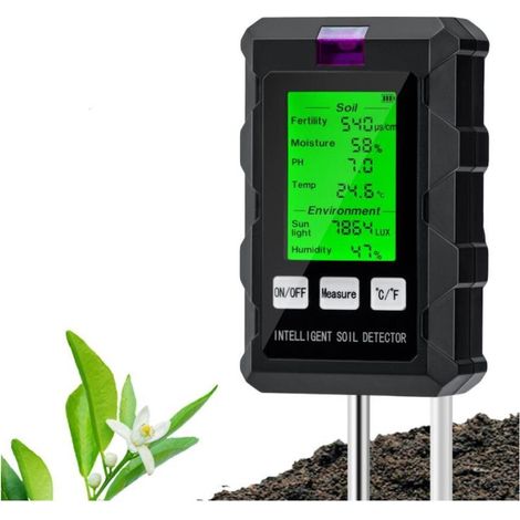 Noir,Testeur de pH du Sol 6 en 1, Testeur pour Humidité/Fertilité/pH/Température/Lumière/Humidité Ambiante (1/5)