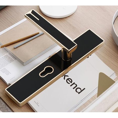 Poignée de porte noire pour chambre, serrure mécanique intérieure en alliage d'aluminium, kit de poignée de porte avec verrou, finition matelassée (1/3)